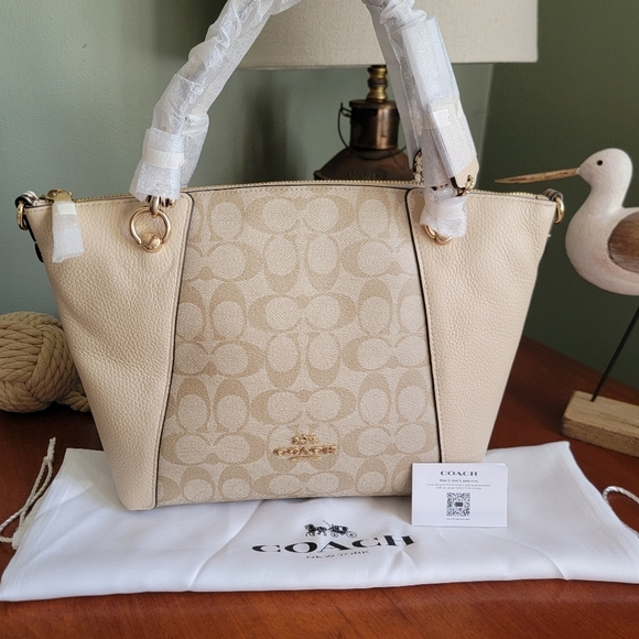 NWT Kacey Satchel In Colorblock Signature Canvas & Ivory Pebbled Leather #C7261 - Picture 1 of 16